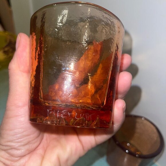 Fire and Light Glasses Square Set of 4 Recycled On the Rocks Copper Signed - Picture 7 of 8